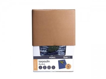 Dekzeil blauw kaki 3 x 6 m in verpakking