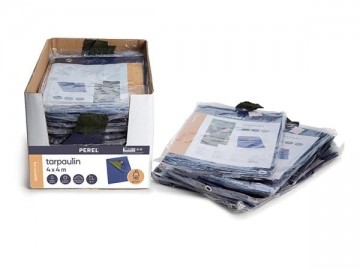 Dekzeil blauw kaki 4 x 4 m in dozen