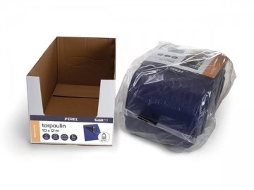 Dekzeil blauw zwart 10 x 12 m in dozen