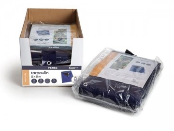 Dekzeil blauw zwart 5 x 5 m in dozen