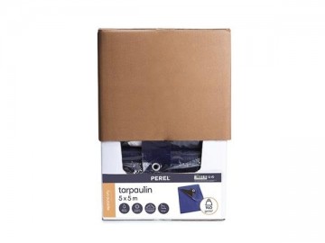 Dekzeil blauw zwart 5 x 5 m in verpakking