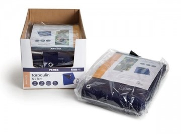 Dekzeil blauw zwart 5 x 8 m in dozen