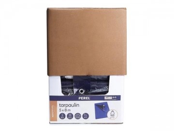 Dekzeil blauw zwart 5 x 8 m in verpakking